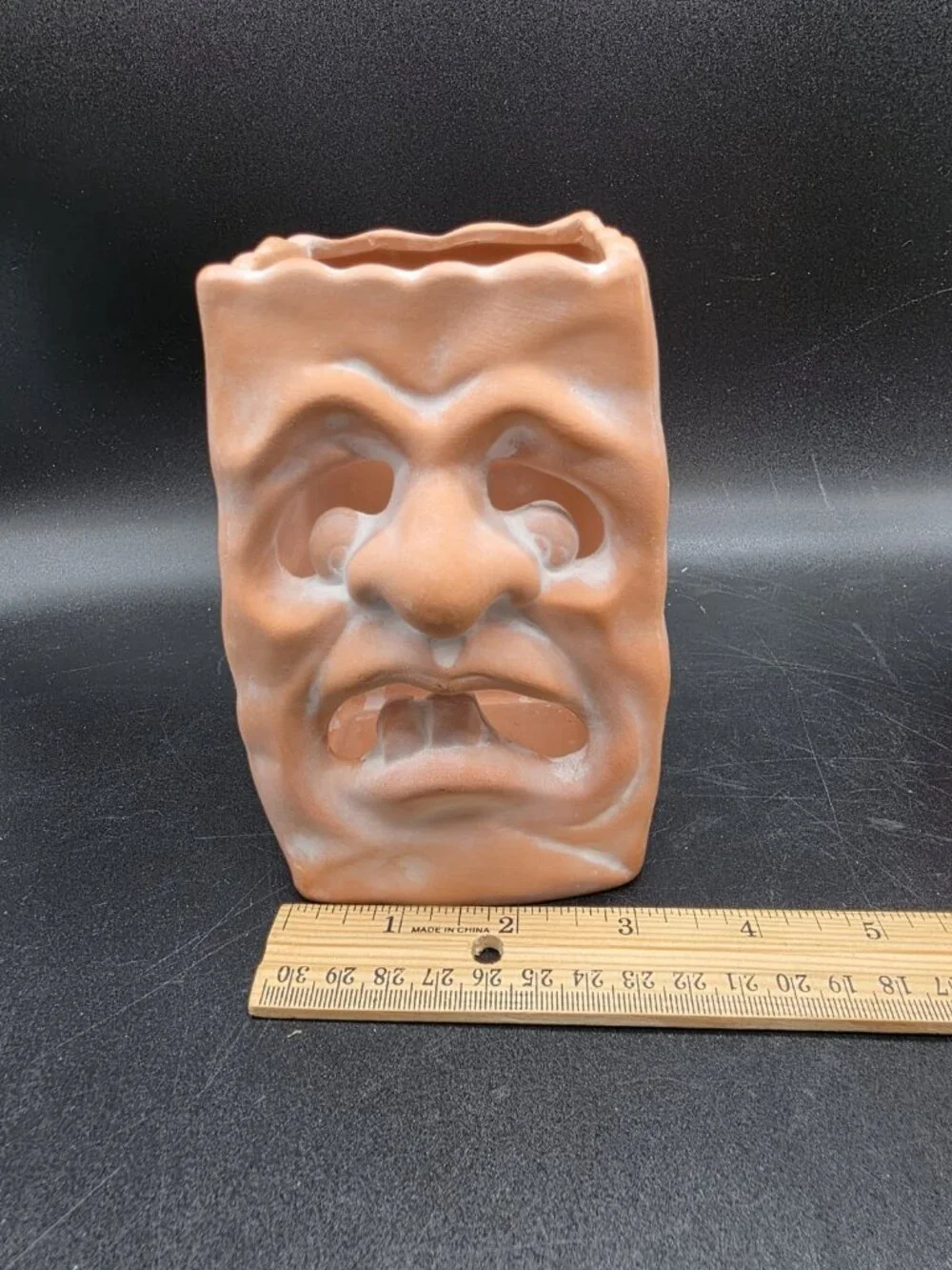 Russ Jack-O-Lantern Terracotta Paper Bag Pumpkin Candleholder Pair Halloween Vtg